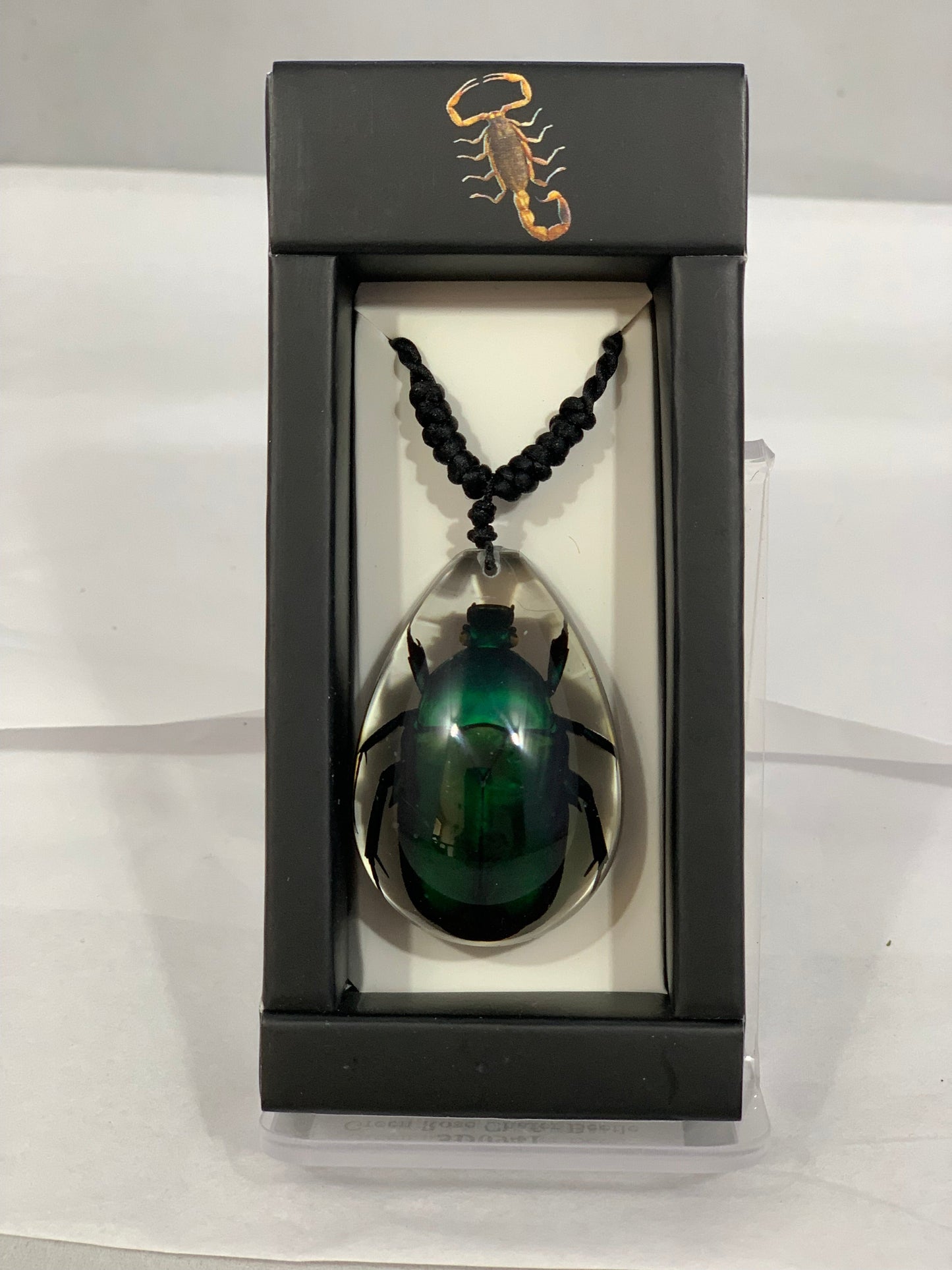 Green Rose Chafer Beetle Necklace, Teardrop