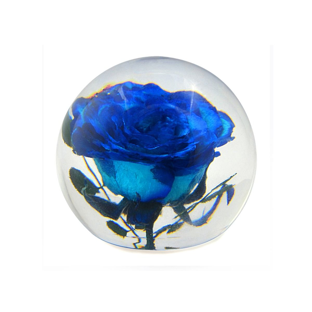 2.1" Forever Red or Blue Rose Encased in Resin Globe Desk Decoration