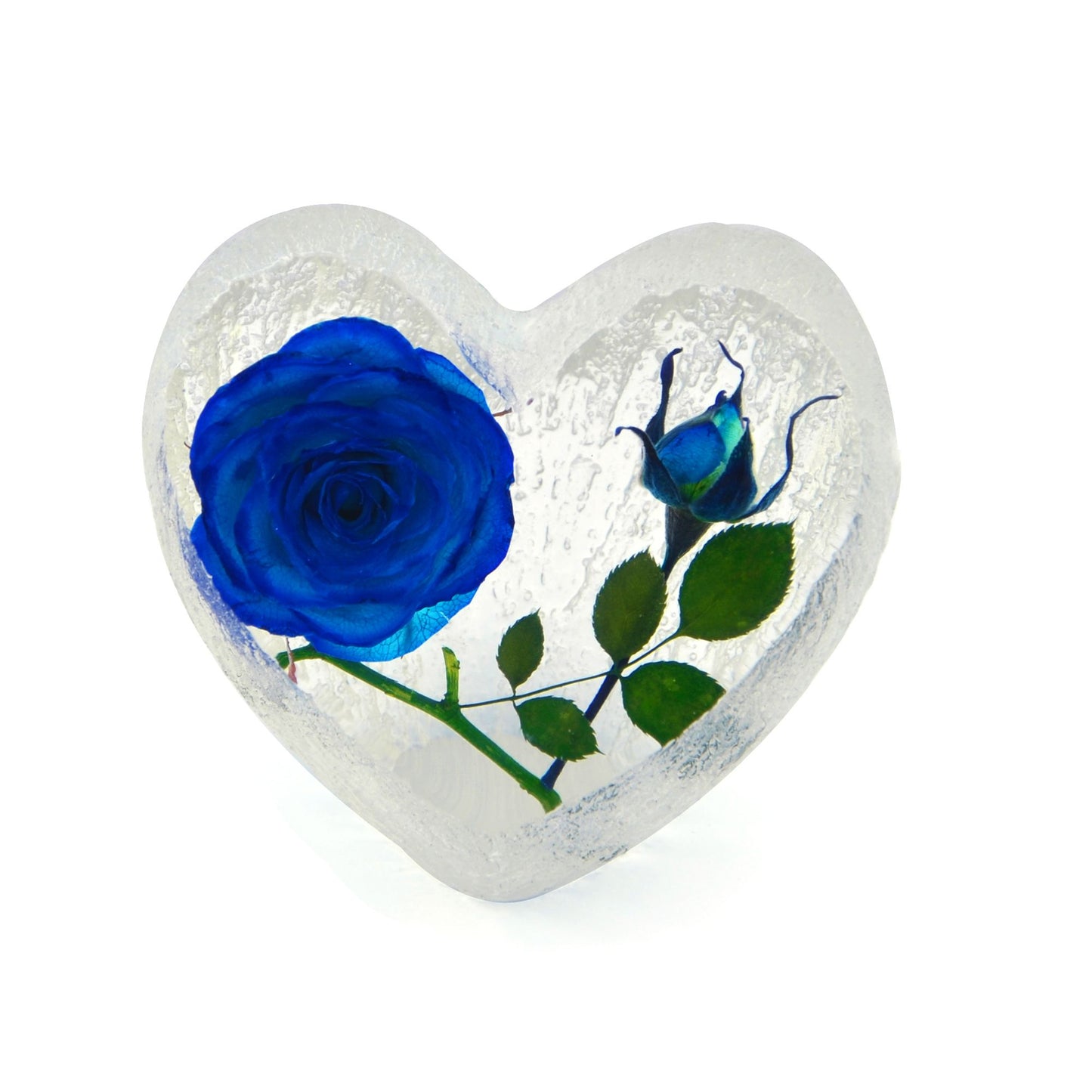 Red or Blue Rose encased in heart shaped resin